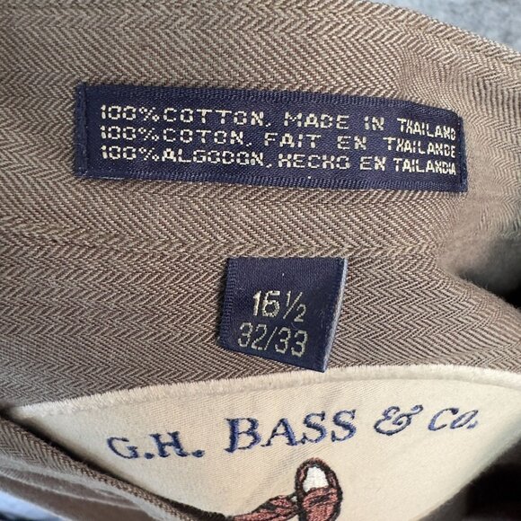 G.H. Bass & Co. Shirt Men 16.5 32/33  Brown Herringbone Long Sleeve Button-Up - Picture 8 of 12